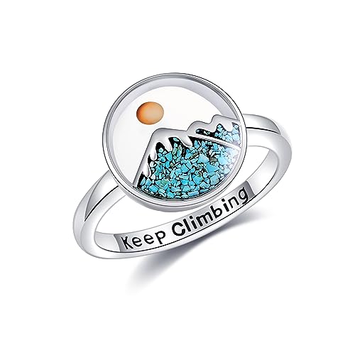 Senfkörner Ring Sterling Silber Berg Türkisfarbener Ring Klettern Schmuck Christliches Geschenk für Frauen Mädchen-57 von CUPENDA