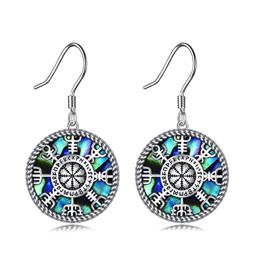 Viking Kompass Ohrringe 925 Sterling Silber Runen Vegvisir Hängend Ohrringe Abalone Shell Norwegisches Amulett Tropfen Ohrringe Schmuck Geschenke für Frauen von CUPENDA