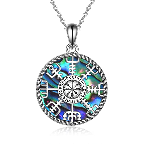 CUPENDA Wikinger Kompass Halskette Sterlingsilber Runen Vegvisir Anhänger Halskette Abalone Muschel Nordic Amulett Schmuck Geschenke für Frauen von CUPENDA