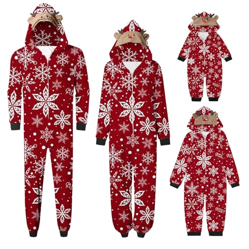 CUPOOD Weihnachtspyjama Familie Set Hoodie Weihnachts Pyjama Schlafanzug Einteiler Onesie Weihnachtsoutfit Familien Pyjama Jumpsuit Christmas Schlafanzüge Weihnachten Nachtwäsche Sleepwear Kuschelig von CUPOOD