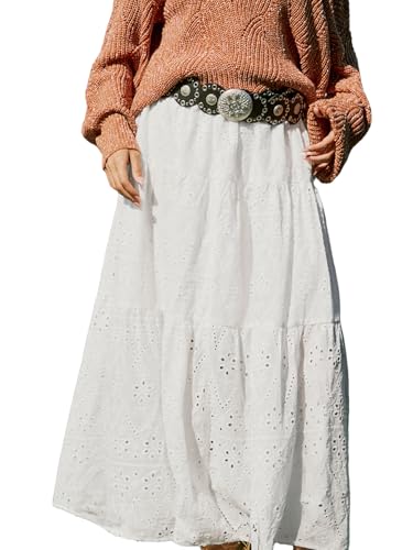 CUPSHE Baumwolle Lochstickerei Midi Rock, Lässiger Rüschen High Waist Damen Maxirock, Weiß, L CUPSHE Baumwolle Lochstickerei Midi Rock, Lässiger Rüschen High Waist Damen Maxirock, Weiß, L von CUPSHE
