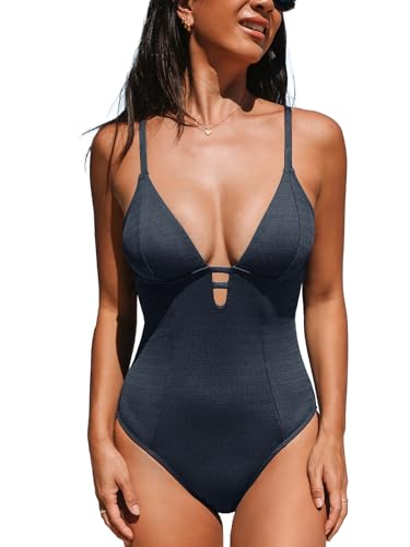 CUPSHE Damen Badeanzug V Ausschnitt Wickeloptik Rückenfrei Bauchweg für Curvy Bademode Dunkelgrau XS CUPSHE Damen Badeanzug V Ausschnitt Wickeloptik Rückenfrei Bauchweg für Curvy Bademode Dunkelgrau XS von CUPSHE