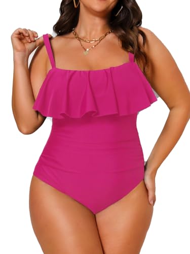 CUPSHE Damen Große Größen Badeanzug Bandeau Rüschenbesatz Bauch Kaschieren Einteilige Curvy Bademode Plus Size Swimsuit Magenta XL CUPSHE Damen Große Größen Badeanzug Bandeau Rüschenbesatz Bauch Kaschieren Einteilige Curvy Bademode Plus Size Swimsuit Magenta XL von CUPSHE