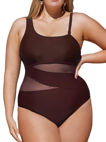 CUPSHE Damen Große Größen Badeanzug One Shoulder Sheer Mesh Zierausschnitte Bauchkontrolle Asymmetrische Einteilige Curvy Bademode Plus Size Swimsuit Kaffeebraun 0X=L CUPSHE Damen Große Größen Badeanzug One Shoulder Sheer Mesh Zierausschnitte Bauchkontrolle Asymmetrische Einteilige Curvy Bademode Plus Size Swimsuit Kaffeebraun 0X=L von CUPSHE