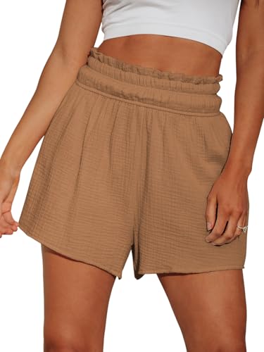 CUPSHE Damen Hosen Hohe Taille Baumwolle Shorts Elastische Taille Weites Bein Sommer Strand Lose Jogginghose Sportshorts, Erdbraun, S CUPSHE Damen Hosen Hohe Taille Baumwolle Shorts Elastische Taille Weites Bein Sommer Strand Lose Jogginghose Sportshorts, Erdbraun, S von CUPSHE