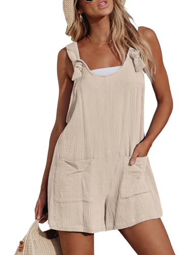 CUPSHE Damen Jumpsuit U-Ausschnitt Ärmellos Strampler Weites Bein Taschen Vorne Kurz Overall Sommer Strand Lose Hosenanzug Weiß M von CUPSHE