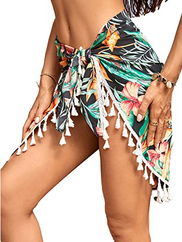 CUPSHE Damen Sarong Pareo Quasten Seitliche Schnürung Kurz Strandtuch Bikini Cover Up Mini Strandrock Gelb S von CUPSHE