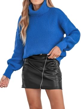 CUPSHE Damen Strickpullover Rollkragen Langarm Rippenstrick Pulli Oberteile Tops Lässig Knit Sweater Königsblau M von CUPSHE