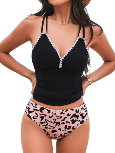 CUPSHE Damen Tankini Set V Ausschnitt Häkelkante Mid Waist Tankini Bauchweg Crossback Bademode Zweiteiliger Badeanzug Swimsuit Schwarz/Leopardendesign M CUPSHE Damen Tankini Set V Ausschnitt Häkelkante Mid Waist Tankini Bauchweg Crossback Bademode Zweiteiliger Badeanzug Swimsuit Schwarz/Leopardendesign M von CUPSHE