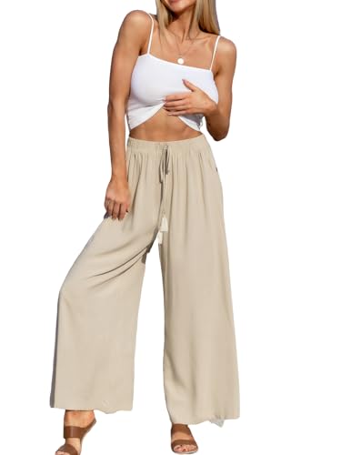 CUPSHE Damenhose zum Schnüren mit Quaste, seitlicher Knopf, Urlaub, Sommer, Strand, Freizeithose, beige, 38 von CUPSHE