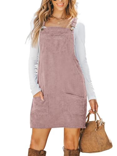 CUPSHE Damen Latzrock Quadratischer Ausschnitt Taschen Cord Latzkleid Overallkleid Freizeitkleider Corduroy Mini Overall Dress Helles Violett S von CUPSHE