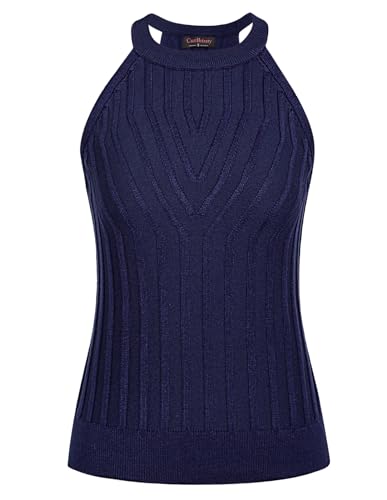 CURLBIUTY Damen Ärmellos Neckholder Oberteile Casual Tops Knitted Rundausschnitt Elegant Tanktop Dunkelblau M von CURLBIUTY