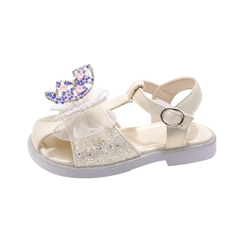 CUTeFiorino Baby Lauflernschuh Mädchen Sommer Mode Strass Schmetterling Weichen Boden Baotou Prinzessin Sandalen Bequeme Rutschfeste Strandschuhe Baby Sommer Schuhe (Beige, 33.5 Big Kids) von CUTeFiorino