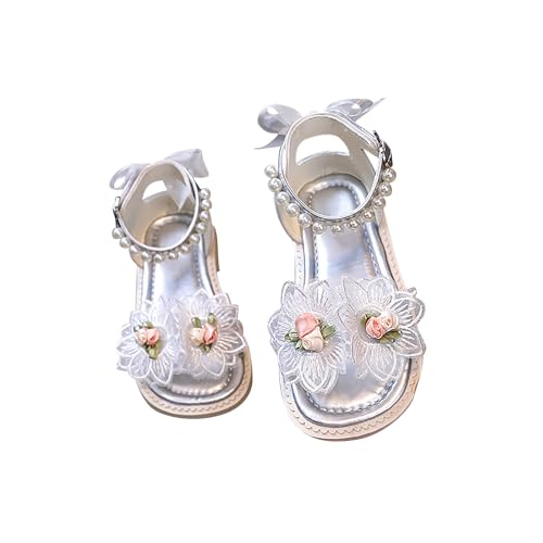 CUTeFiorino Blau Mädchen Sommer Mode Blumen Perle rutschfeste weiche Sohle kleine Sandalen Super Fit Sandale (Silver, 33.5 Big Kids) von CUTeFiorino