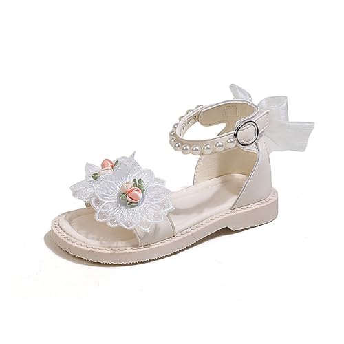 CUTeFiorino Blau Mädchen Sommer Mode Blumen Perle rutschfeste weiche Sohle kleine Sandalen Super Fit Sandale (White, 25.5 Toddler) von CUTeFiorino