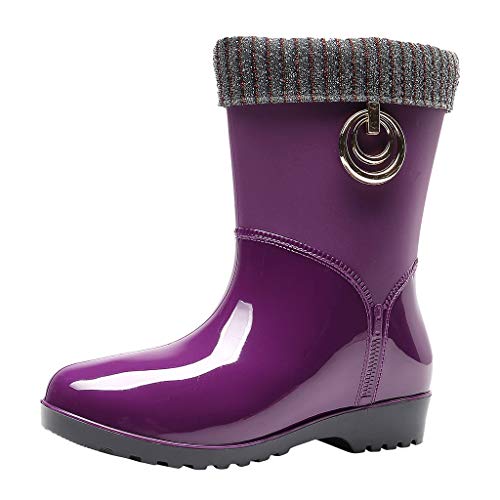 CUTeFiorino Damen Schuhe Sommer Ballerina Punk Mid Warm Schneestiefel Damen Rutschfeste Regenstiefel Outdoor Wasserschuhe Schuhe Damen Absatz Boots (Purple, 37) von CUTeFiorino