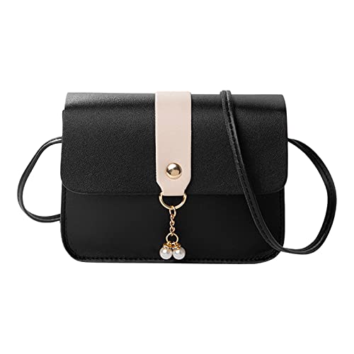 CUTeFiorino Dirndl Taschen Damen Damen-Umhängetasche, modische Perlenanhänger, weiche Lederschnalle, leichte und vielseitige Umhängetasche Hundeleckerli Taschen (Black, One Size) von CUTeFiorino