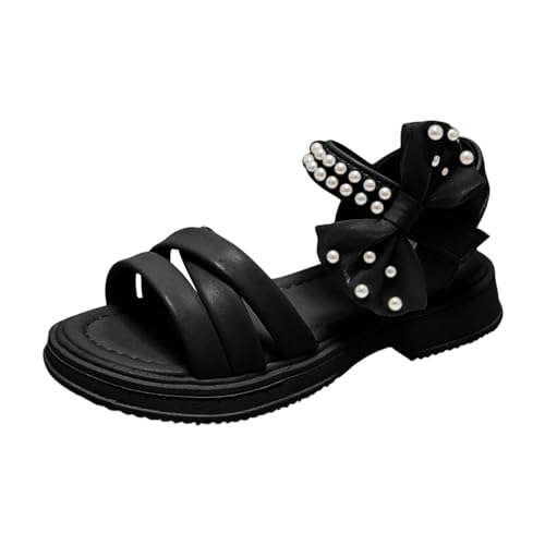 CUTeFiorino Elefanten Sandalen Mode Frühling Sommer Zehe einfarbig Schleife Kinder Freizeitschuhe Sandalen Kinder 24 (Black, 30.5 Little Child) von CUTeFiorino