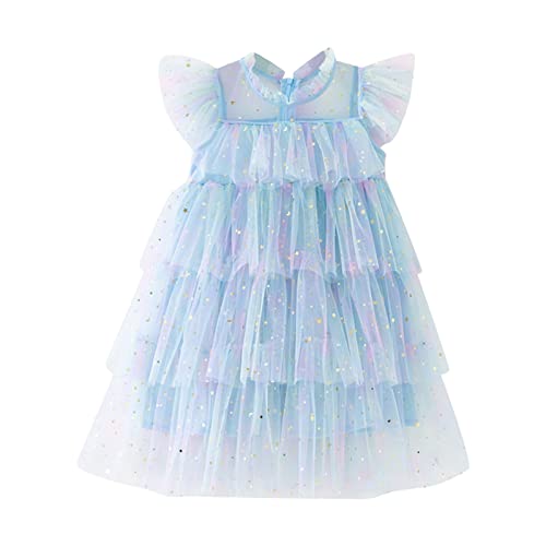 CUTeFiorino Geldbörse Für Kinder Kleinkind Mädchen Fliegen Ärmel Regenbogen Stern Pailletten Drucke Tüll Prinzessin Kleid Tanzparty Kleider Kleidung Geldbeutel Mit Kette (Blue, 1-2 Years) von CUTeFiorino