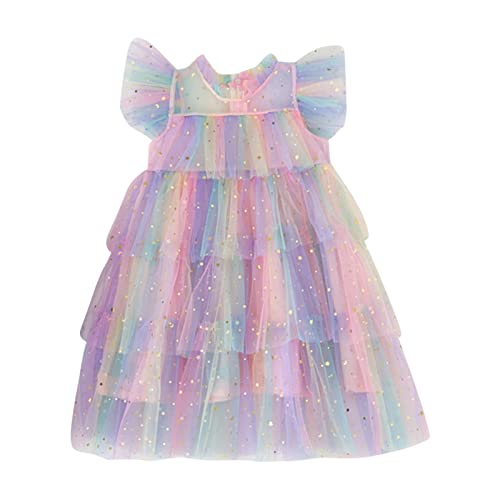 CUTeFiorino Geldbörse Für Kinder Kleinkind Mädchen Fliegen Ärmel Regenbogen Stern Pailletten Drucke Tüll Prinzessin Kleid Tanzparty Kleider Kleidung Geldbeutel Mit Kette (Pink, 5-6 Years) von CUTeFiorino