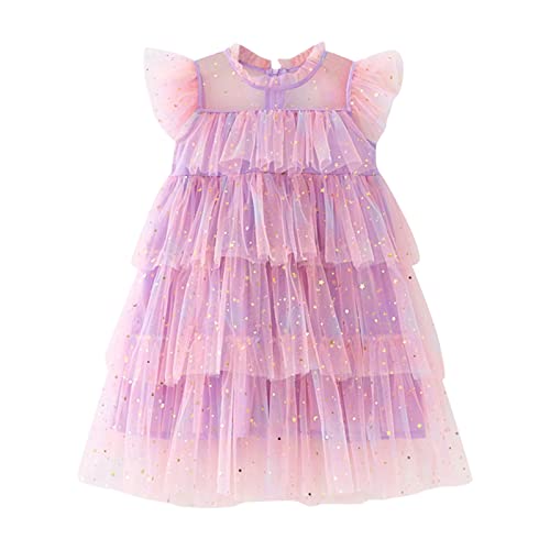 CUTeFiorino Geldbörse Für Kinder Kleinkind Mädchen Fliegen Ärmel Regenbogen Stern Pailletten Drucke Tüll Prinzessin Kleid Tanzparty Kleider Kleidung Geldbeutel Mit Kette (Purple, 3-4 Years) von CUTeFiorino