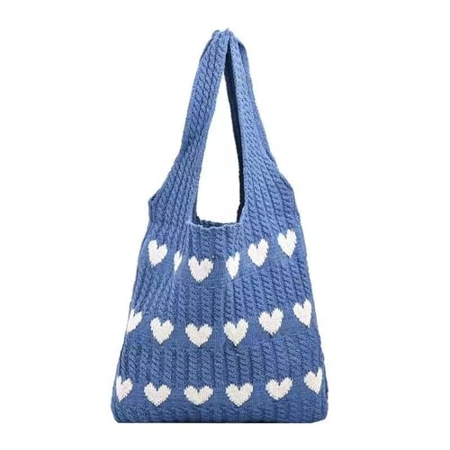 CUTeFiorino Große Taschen Damen Strick-Einkaufstasche, gehäkelte Umhängetasche, Liebes-Herz-Muster, Handtaschen, alltägliche Stricktasche Handtuch Mit Taschen (Blue, One Size) von CUTeFiorino