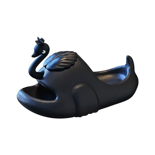 CUTeFiorino Hausschuhe Kinder Mädchen 27 rutschfeste Sandalen-Hausschuhe für, Mädchen und, Cartoon-Schwan im Badezimmer Hausschuh 28 (Black, 29 Little Child) von CUTeFiorino