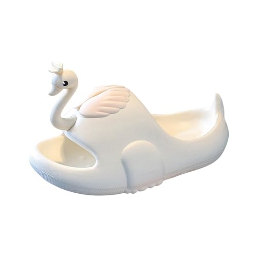 CUTeFiorino Hausschuhe Kinder Mädchen 27 rutschfeste Sandalen-Hausschuhe für, Mädchen und, Cartoon-Schwan im Badezimmer Hausschuh 28 (White, 29 Little Child) von CUTeFiorino