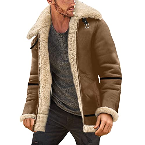 CUTeFiorino Herren Winterjacke Slim Fit Thermojacke Wildleder Teddyfutter Plüsch Gefüttert Bomberjacke mit Taschen Winddicht Weihnachten Übergangsjacke Herren Fliegerjacke Jacke Mode Streatwear S-5XL von CUTeFiorino