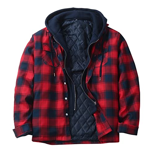 CUTeFiorino Holzfällerjacke Herren Holzfällerhemd Langarm mit Kapuzen Herbst Kapuzenjacke Thermojacke mit Innen Karojacke Herren Outdoorjacke Mode Freizeitjacke S M L XL XXL 3XL 4XL 5XL von CUTeFiorino