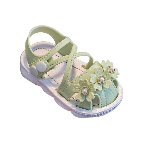 CUTeFiorino Kairo Kinder Kleinkind Mädchen Sandalen mit Perlen und Blumen, rutschfeste Lauflernschuhe mit weicher Unterseite und Schnalle Rutschfeste Baby Hausschuhe (Green, 19 Infant) von CUTeFiorino