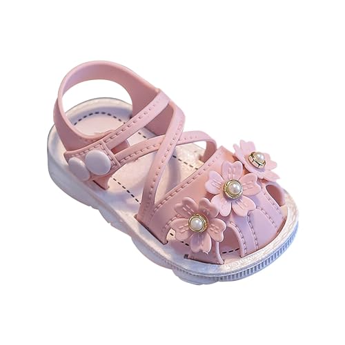 CUTeFiorino Kairo Kinder Kleinkind Mädchen Sandalen mit Perlen und Blumen, rutschfeste Lauflernschuhe mit weicher Unterseite und Schnalle Rutschfeste Baby Hausschuhe (Pink, 19 Infant) von CUTeFiorino