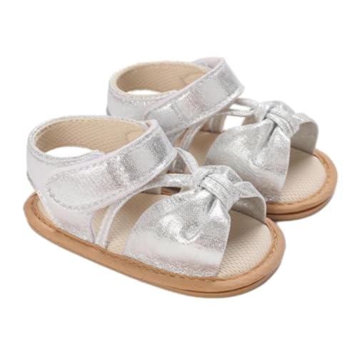 CUTeFiorino Kinder 25 Baby Kleinkind Kleinkind Sandalen Mädchen Weiche Offene spitze Sommer Sandalen Flache Schuhe Für Den Sommer 37 Kinder (Silver, 19 Infant) von CUTeFiorino