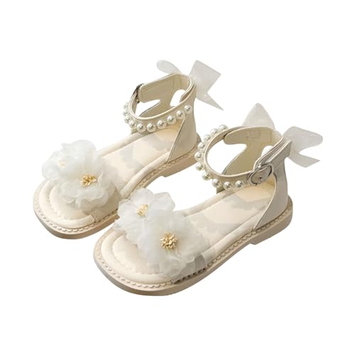 CUTeFiorino Kinder 25 Mädchen Blumen Sandalen Sommer für Kinder tragen Strandschuhe Perle weiche Sohle Neopren Kinder (Beige, 25.5 Toddler) von CUTeFiorino