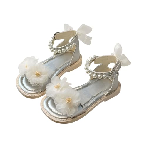 CUTeFiorino Kinder 25 Mädchen Blumen Sandalen Sommer für Kinder tragen Strandschuhe Perle weiche Sohle Neopren Kinder (Silver, 25 Toddler) von CUTeFiorino