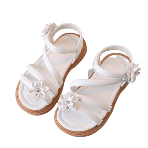 CUTeFiorino Kinder 38 Kinder Mädchen Sandalen Lässig Offener Zehenbereich Blumendesign Leichte Verstellbare Riemen Sommer Kleines Kind/Große Kinder Winter Jagdstiefel Herren (White, 24 Toddler) von CUTeFiorino