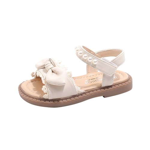 CUTeFiorino Lauflernschuhe Hausschuhe Kleinkind Mädchen Mode Sommer Schleife Perle weiche Sohle flache Schuhe Baby Strickschuhe (Beige, 27 Little Child) von CUTeFiorino