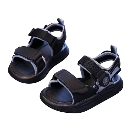 CUTeFiorino Sandale Kinder Kinder Offene Zehen Sandalen Sommer Feste Strand Schuhe Mädchen Einfache Sandalen Jungs Sandalen Größe 23 (Black, 33 Big Kids) von CUTeFiorino