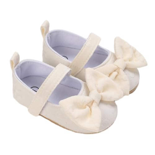 CUTeFiorino Sandalen 31 Baby Mädchen Mary Jane mit Schleife, rutschfest, weiche Sohle, PU-, Neugeborene, Cirb-Kleiderschuhe, 0–12 Monate, Mädchen Barfußschuhe Kinder (Beige, 22 Infant) von CUTeFiorino