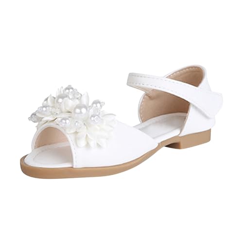 CUTeFiorino Sandalen Breite Füße Kinder Mädchen Sommer Mode Perle Prinzessin Sandalen Undichte Zehen Rutschfeste Hausschuhe Baby 1 Jahr (White, 30 Little Child) von CUTeFiorino