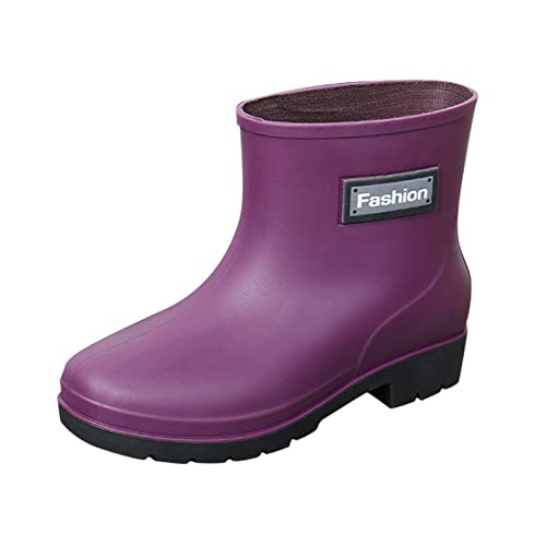 CUTeFiorino Schuhe Damen 38 Damenstiefel Kurze Regenstiefel für Damen knöchelwasserdichte Regenstiefel Slip-on-Gartenstiefel-Gummischuhe Damenschuhe Schwarz Absatz (Purple, 37) von CUTeFiorino