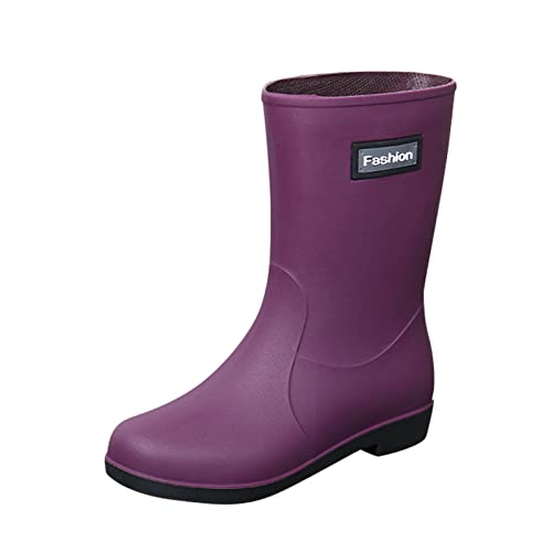 CUTeFiorino Schuhe Damen Turnschuhe Damen Kurze Regenstiefel Für Damen Wasserdichte Regenstiefel Slip On Gartenstiefel Gummischuhe Damen Plateau Schuhe Schwarz (Purple, 37) von CUTeFiorino