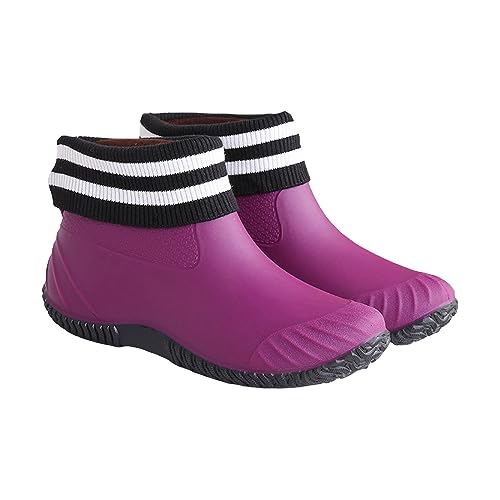 CUTeFiorino Schuhe Mit Rollen Damen 38 Modische lässige innere hohe Regenschuhe plus Baumwolle abnehmbare weibliche flache rutschfeste äußere multifunktionale Regenstiefel in Weiße (Purple, 36) von CUTeFiorino