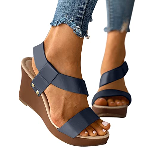 CUTeFiorino Schuhe Sommer Damen Absatz Frauen Keil Sandalen Schnalle Sandalen Plattform Keil Hausschuhe Coole Mode Vielseitige Fischmaul Atmungsaktive Keil Hausschuhe Sandalen Fahrrad (Dark Blue, 41) von CUTeFiorino