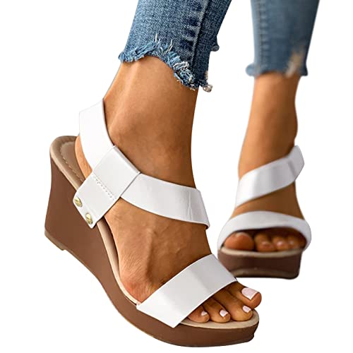 CUTeFiorino Schuhe Sommer Damen Absatz Frauen Keil Sandalen Schnalle Sandalen Plattform Keil Hausschuhe Coole Mode Vielseitige Fischmaul Atmungsaktive Keil Hausschuhe Sandalen Fahrrad (White, 40) von CUTeFiorino