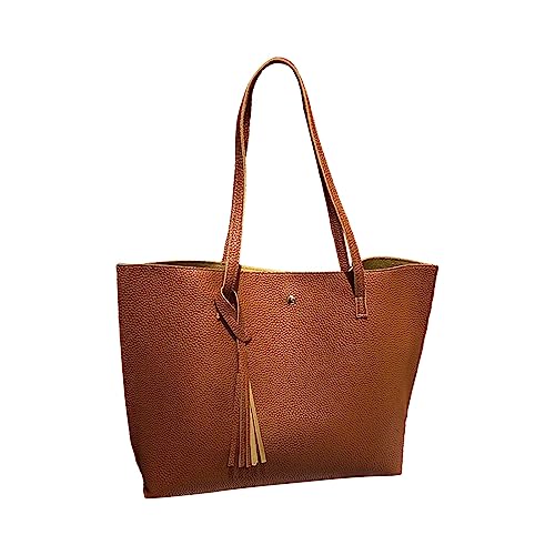 CUTeFiorino Taschen Nähen Damen-Umhängetasche aus weichem Kunstleder mit großer Kapazität und Quasten-Handtasche, hohe Kapazität, PU-Quasten-Umhängetasche für Handwärmer (Brown, One Size) von CUTeFiorino