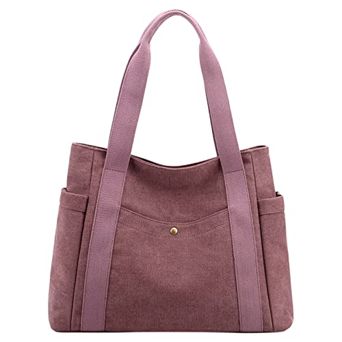 CUTeFiorino Taschen Nähen Zubehör Damen Canvas Tote Handtaschen Multi Pocket Retro Lässige Umhängetasche Top Handle Satchel Tote Purse Bügelvlies Für Taschen (Purple, One Size) von CUTeFiorino