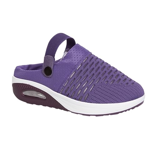 CUTeFiorino Weiße Sneaker Schuhe Damen Sommer-Semi-Flip-Sandalen für Damen ohne Absatz, ein Fuß, dicke Sohle, Luftpolster, hohles Netz, atmungsaktive Sandalen Damenschuhe Gelb 41 (Purple, 35) von CUTeFiorino