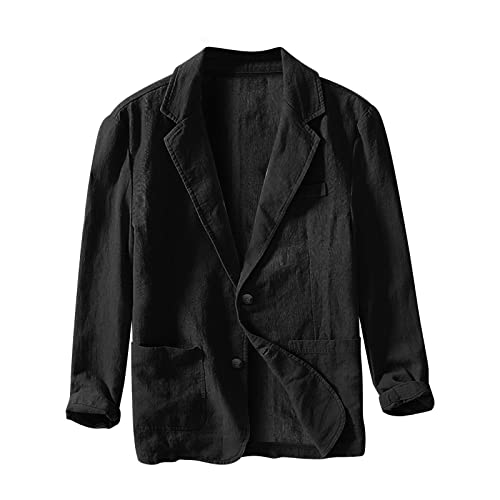 Herren Cardigan Baggy Leinen Sakko Revers Baumwolle Herrenjacken 2 Knopf Slim Fit Sportlich Sakko für Herren Wärme Elastische Freizeitjacke Boutique Klassisch Hemdjacke Herbst Frühling M-4XL von CUTeFiorino