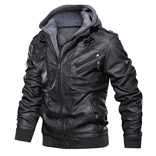 Lederjacke Herren Schwarz Leder Jacke Vintage Punk Ledermäntel Solid Business Militär Lederjacke Warm Mantel Mit Reißverschluss Windjacke Mit Tasche Bomberjacke Für Outdoor Sport von CUTeFiorino